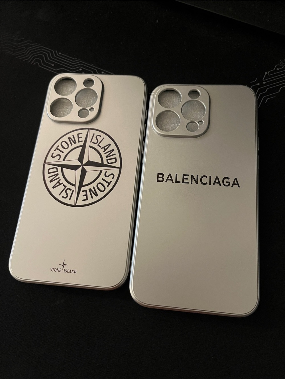 iPhone 15 Pro Max Balenciaga & Stone Island style Silver Logo Phone case
